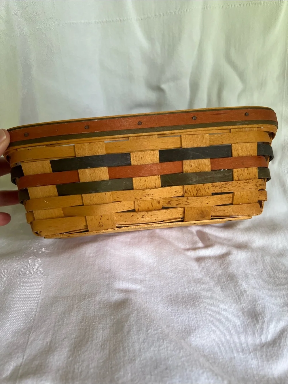 Longaberger Rectangular Woven Basket in Orange, Black & Natural